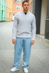 ONLY & SONS Kicker Cable Knit Half Zip Light Grey Melange