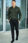 Clean Cut Copenhagen Oxford Stretch Plain L/S Army