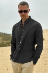 Solid Enea Allan Linen Shirt LS True Black