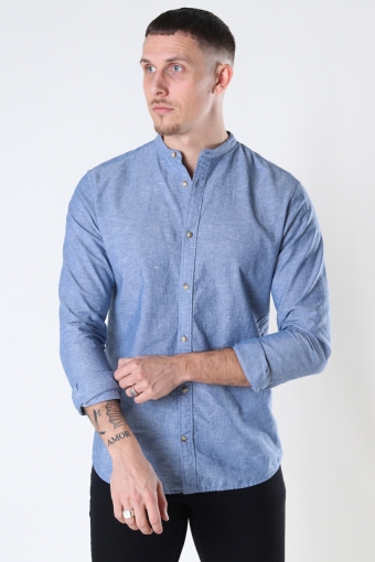 SUMMER LINEN BAND SHIRT L/S Faded Denim