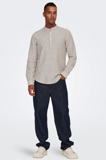 CAIDEN HALF PLACKET LINEN SHIRT Chinchilla