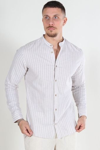 SUMMER LINEN BAND SHIRT L/S Crockery Stripe