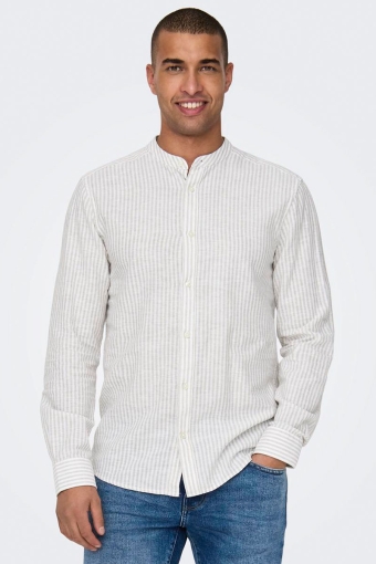 Caiden LS Mao Stripe Linen Shirt Chinchilla