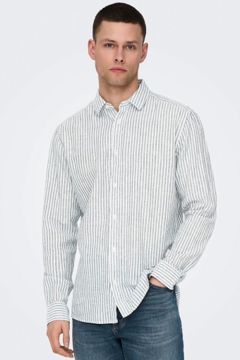 Caiden LS Stripe Linen Shirt Dark Green