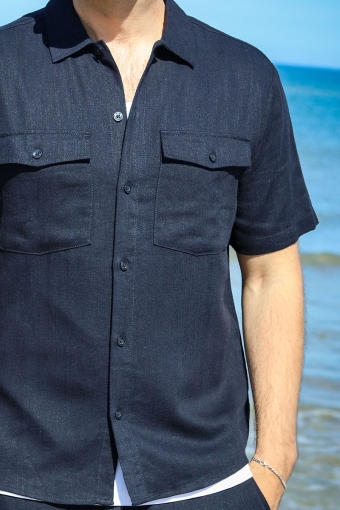 Kari Relaxed SS Shirt Viscose Linen Dark Navy